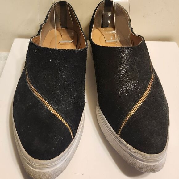 ALL BLACK For Anthropologie Black Sparkly Suede Slant Zipper Sneakers Sz.7 $144 - Picture 2 of 6